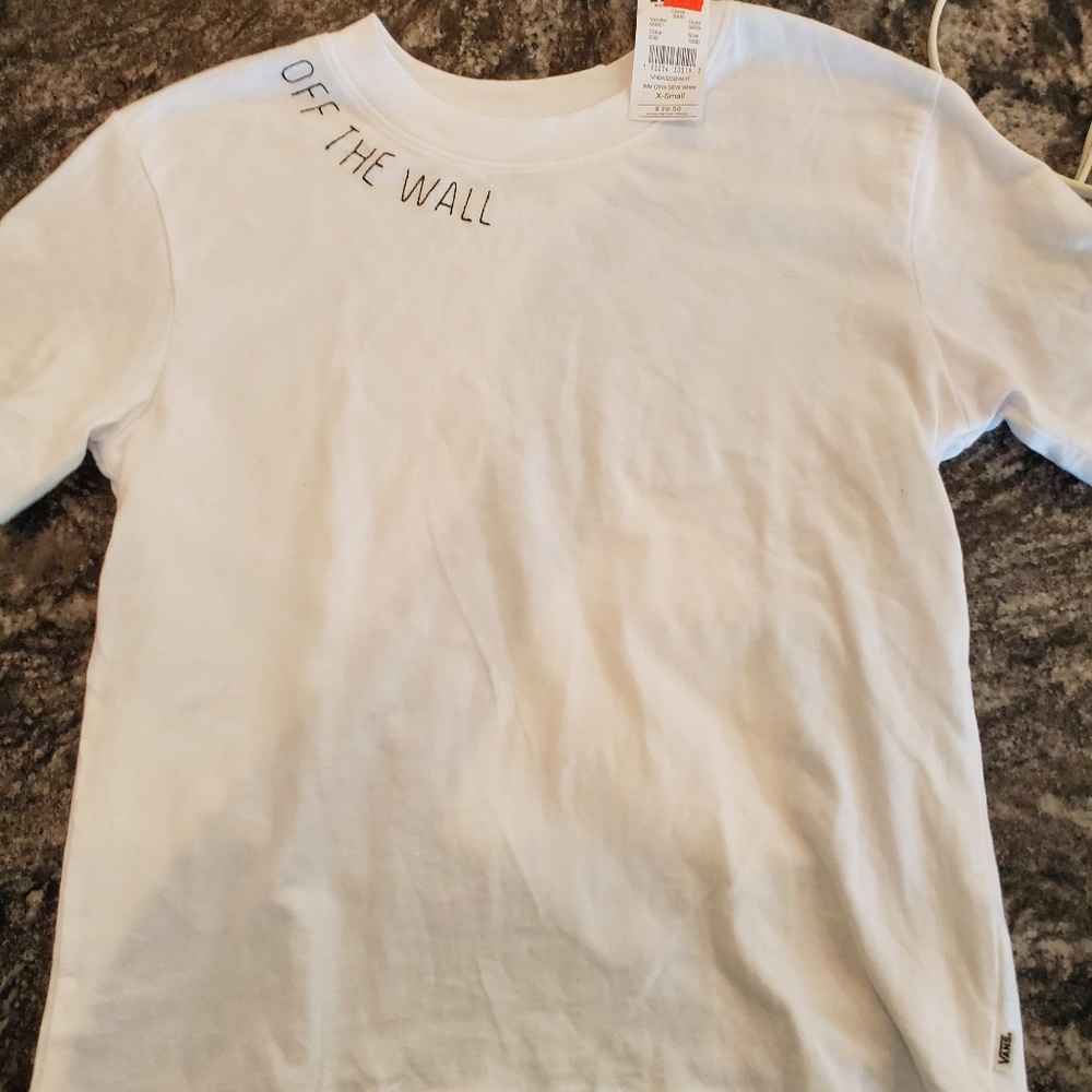 Vans White Tee With Embroidered Phrase